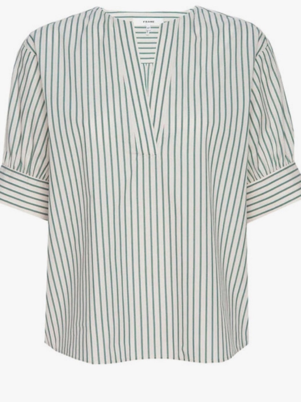 FRAME Green Gem V-Neck Striped Popover Top Womens Small
